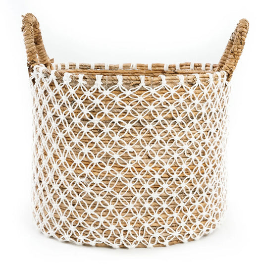 Panier en macramé brodé - Naturel Blanc - L