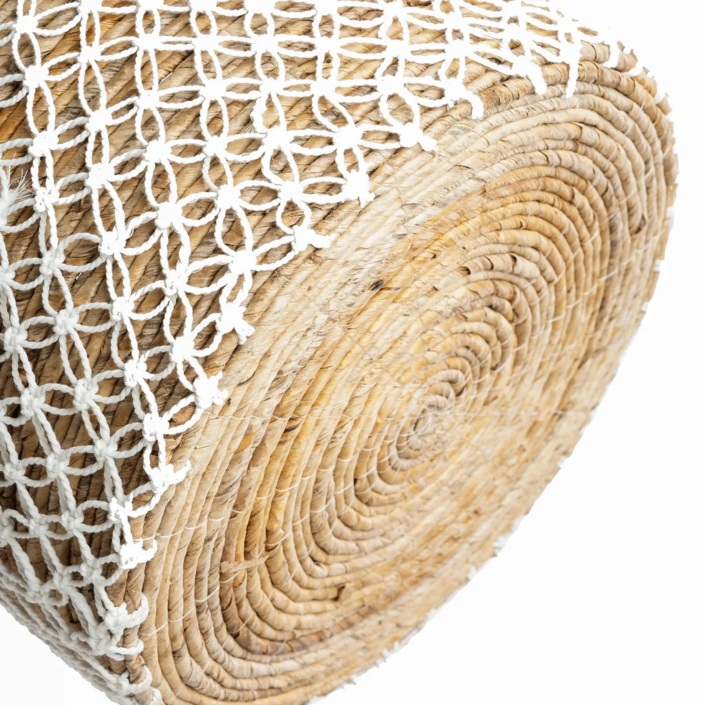 Panier en macramé brodé - Naturel Blanc - L